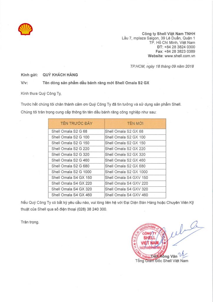 tên mới dầu shell omala s2 g
